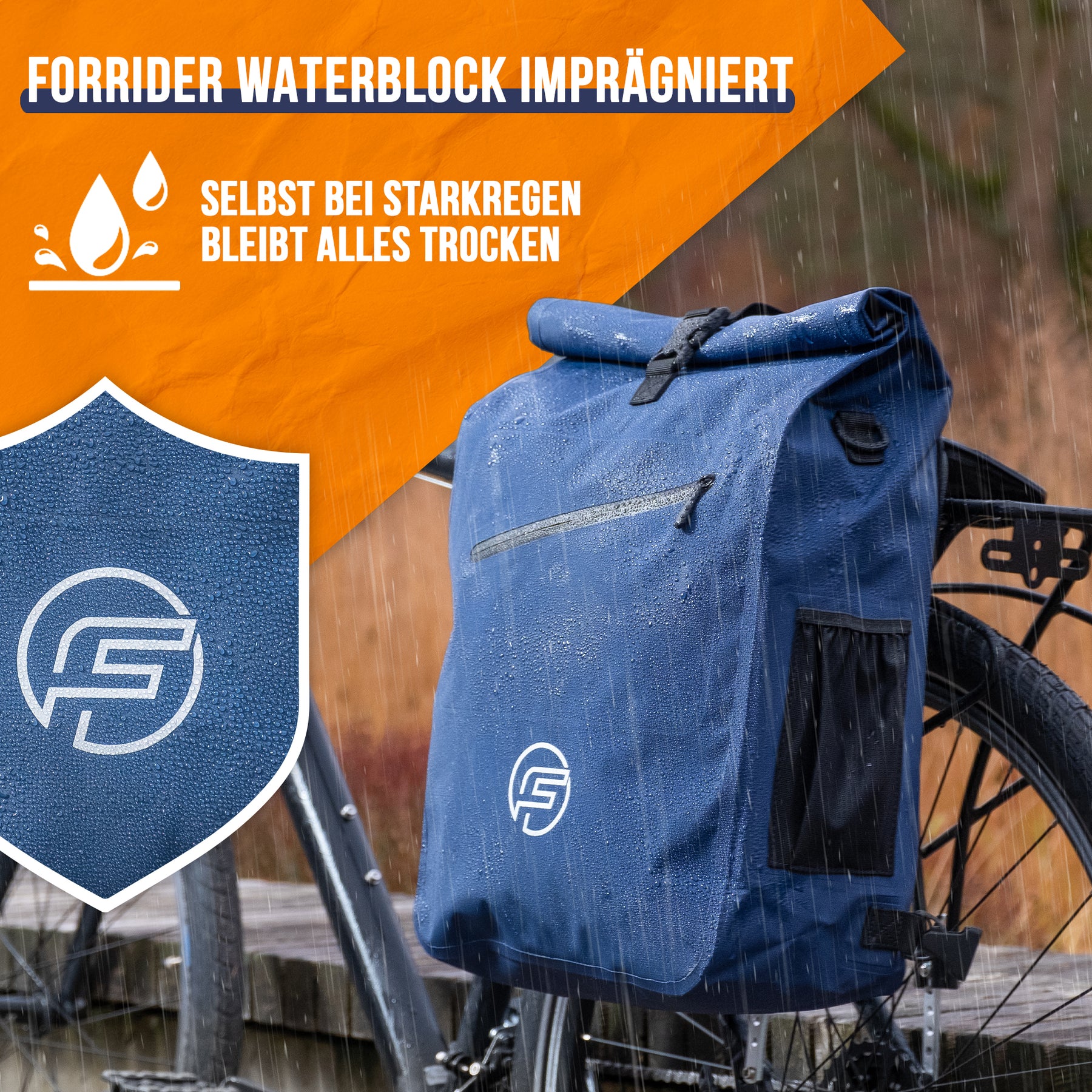 Doppel Fahrradtaschen für Gepäckträger Wasserdicht Reflektierend | Gepäckträgertaschen Set 2x22L