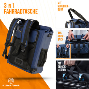 Doppel Fahrradtaschen für Gepäckträger Wasserdicht Reflektierend | Gepäckträgertaschen Set 2x22L